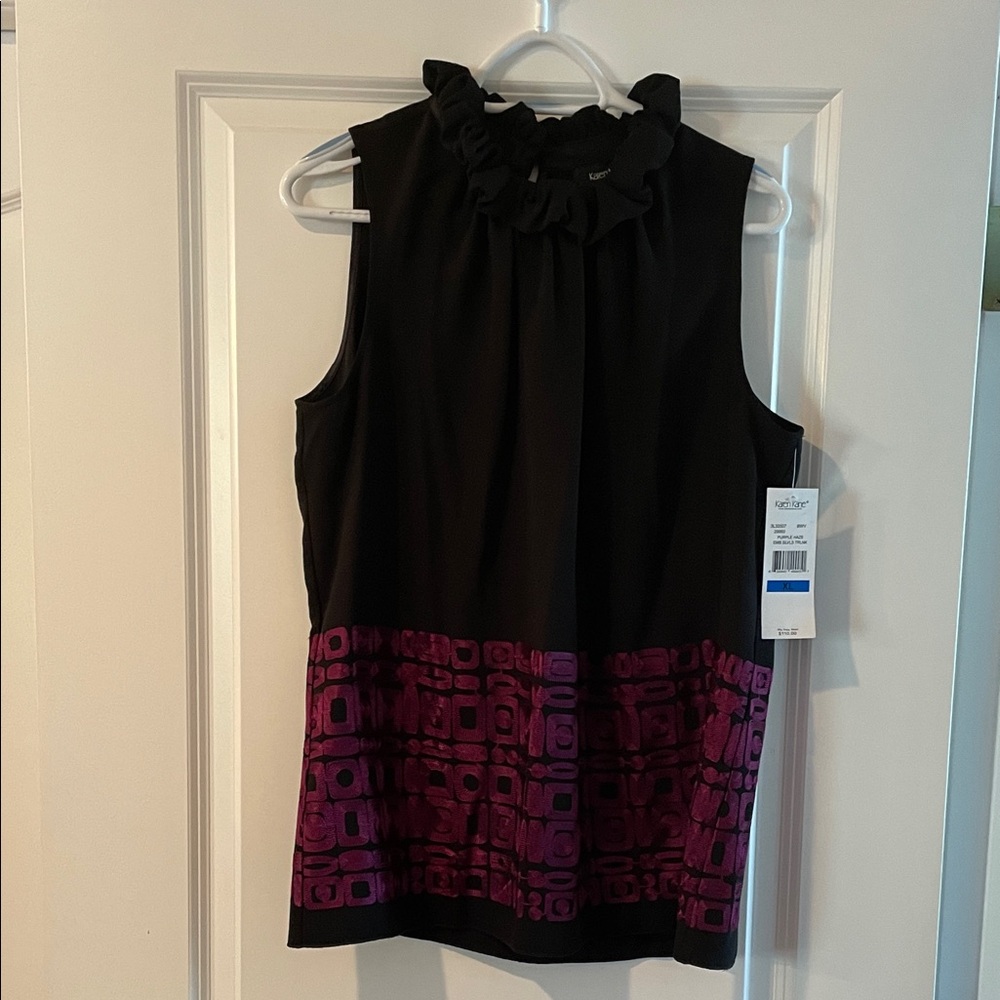 Karen Kane Black and Purple Sleeveless Blouse
